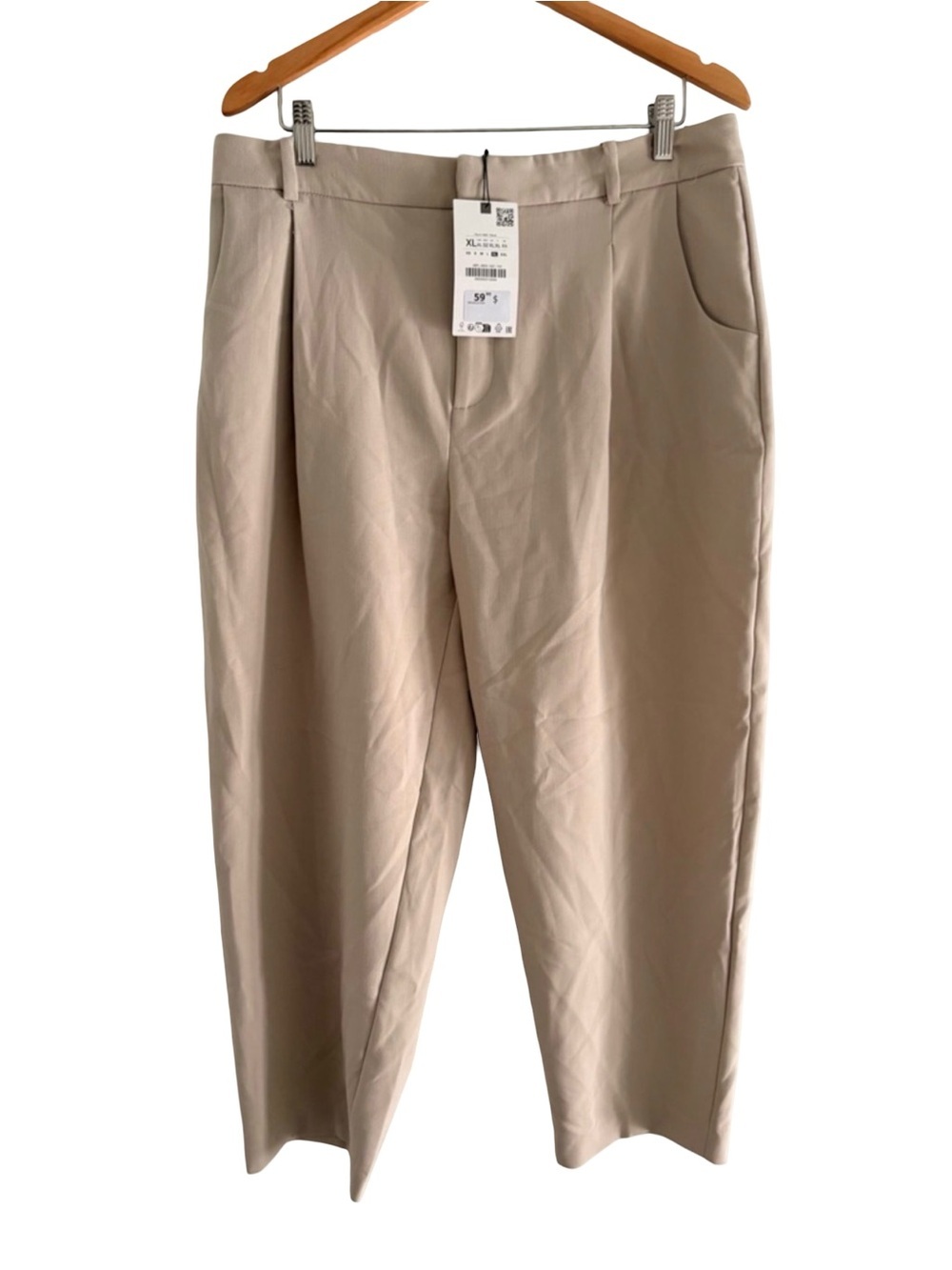 ZARA Beige Tailored Tapered Trousers XL BNWT High Rise‎ Workwear Minimalist